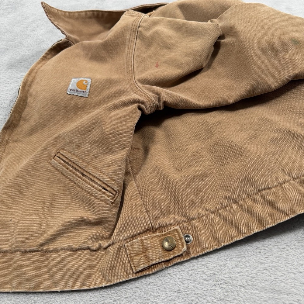 Vintage Carhartt Detroit Jacket Youth Boys 5Y Tan Quilted Red Lined Canvas 90s - Picture 8 of 11